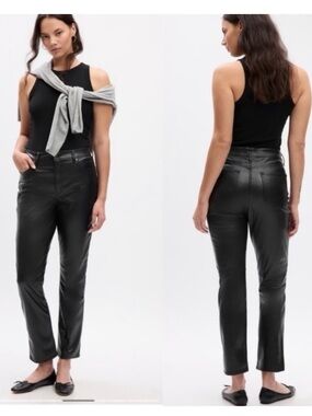 Gap Black Faux Leather Pants Vintage Slim High Rise Vegan Leather Slim Pants NEW